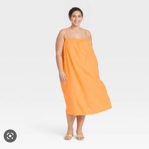 Target YELLOW Linen Blend sleeveless Midi Beach Dress Swim Coverup Summer 14/16